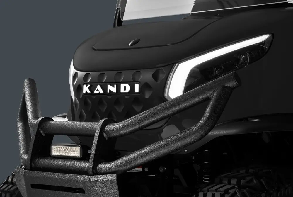 Close-up of a golf cart front end and light bar